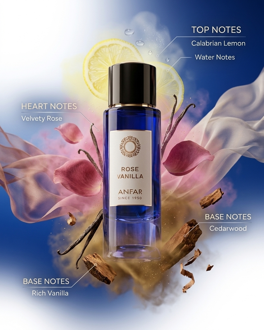 ANFAR Rose Vanilla Eau De Parfum 100ml | Long Lasting Floral Vanilla Perfume