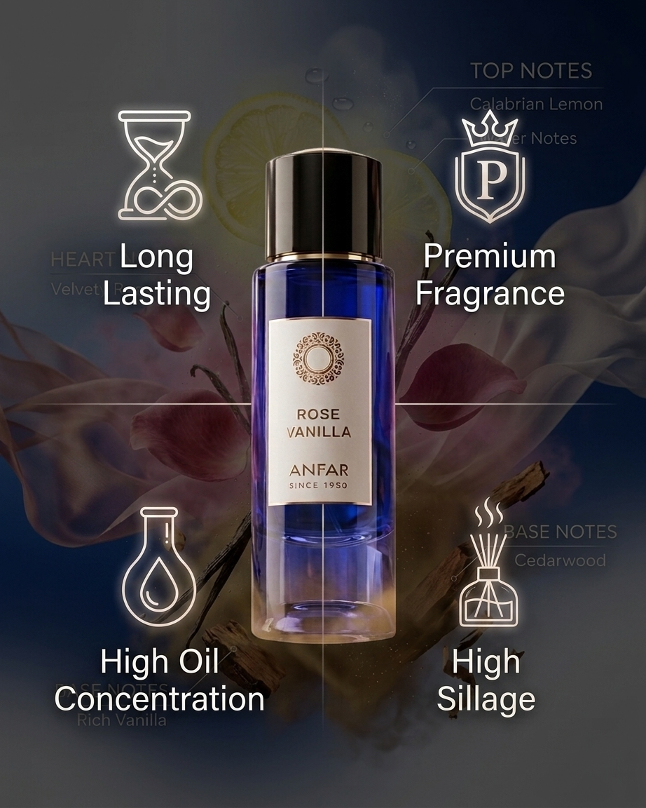 ANFAR Rose Vanilla Eau De Parfum 100ml | Long Lasting Floral Vanilla Perfume